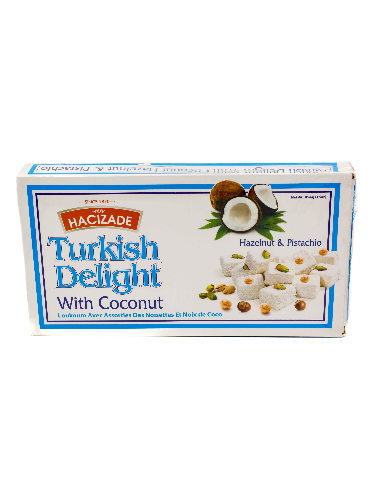 HACIZADE Turkish Delight with Coconut, Hazelnut, and Pistachio 454 gr